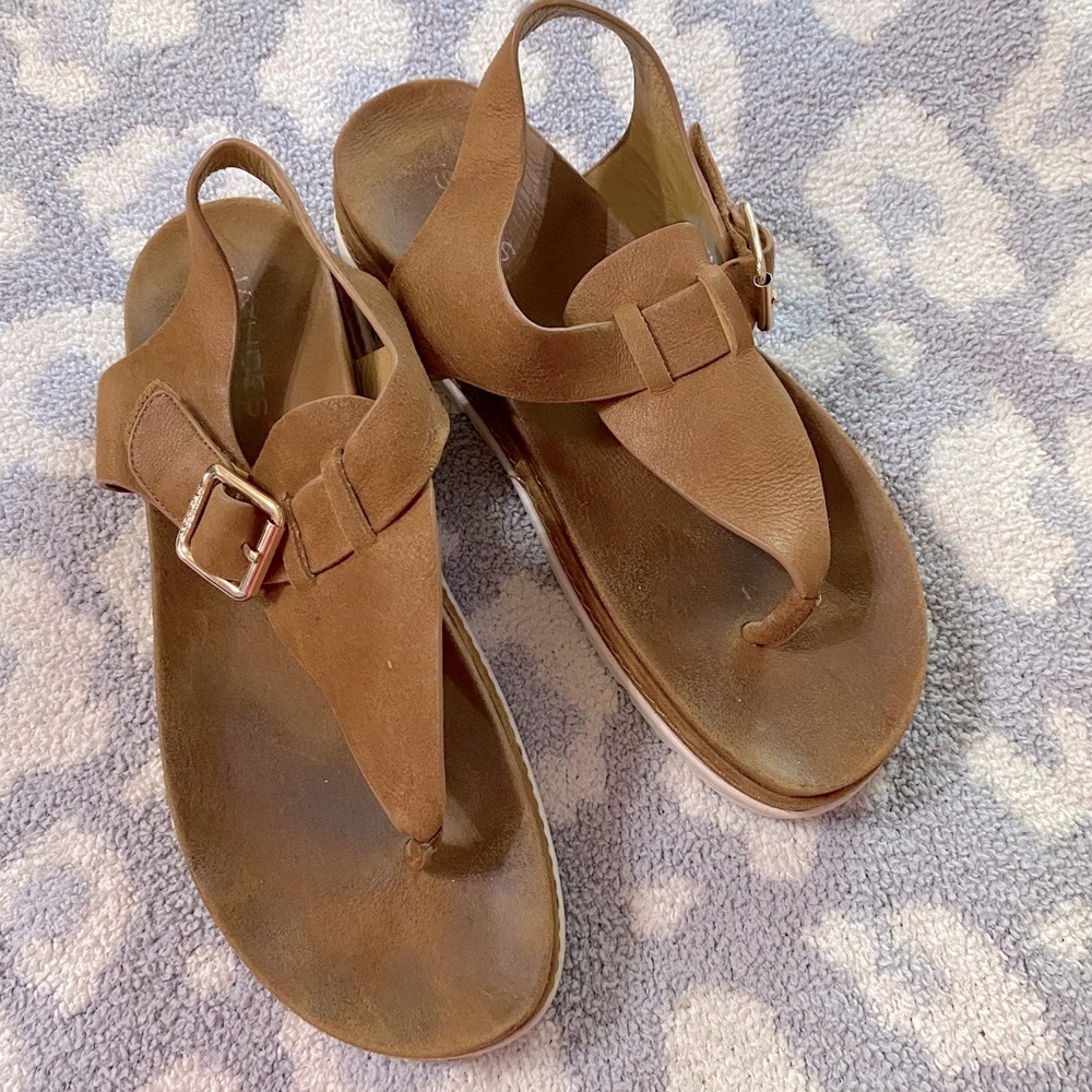 J Slides Brown Thong Sandals with Adjustable Buckle | Size 10